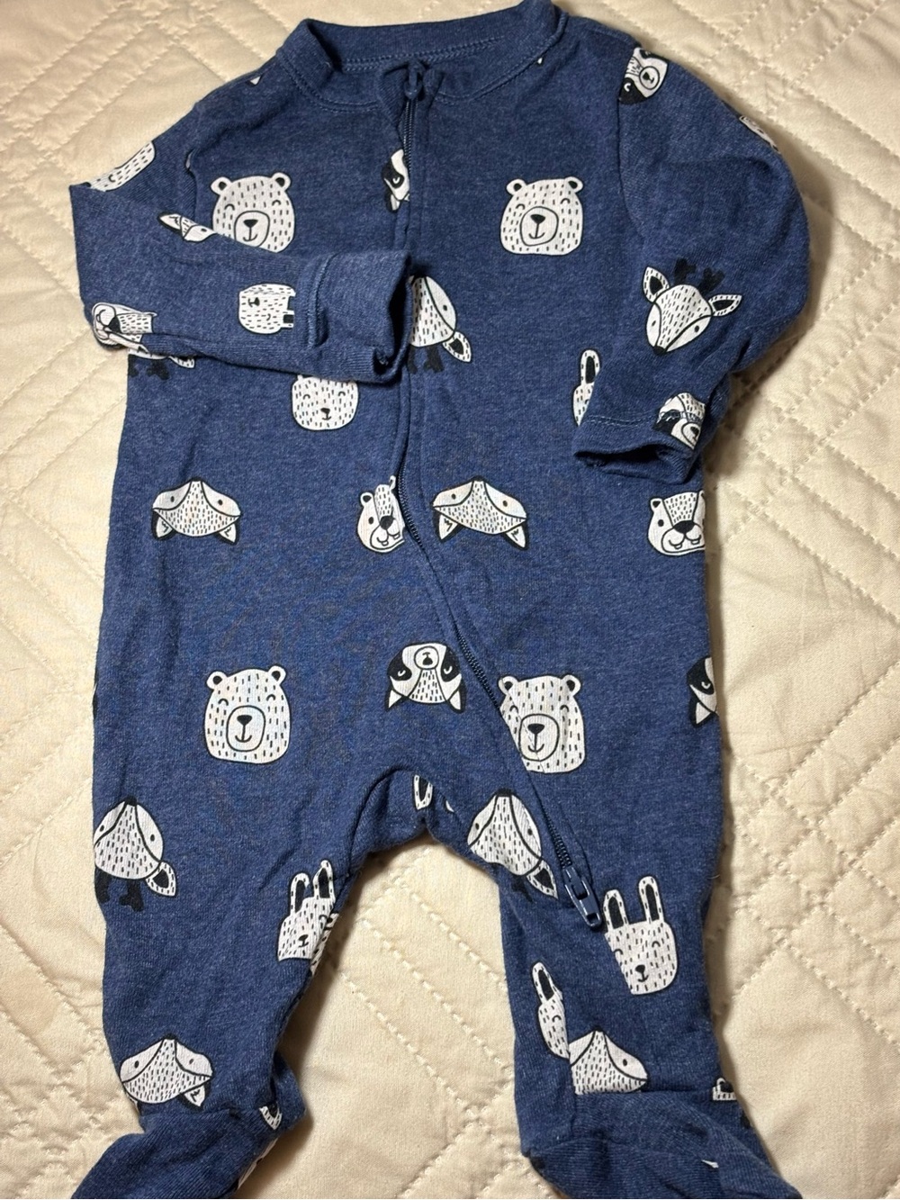 Old Navy Newborn Blue Animal Print One-Piece Footed Sleepsuit
